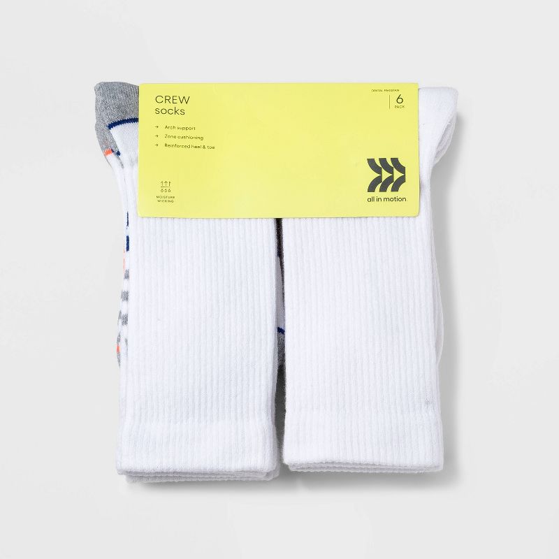 Kids' 6pk Crew Socks - All in Motion™ White, 2 of 4