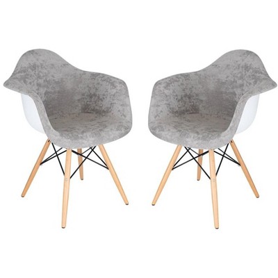 LeisureMod Willow Velvet Eiffel Accent Chair with Ash Wood Legs Set of 2