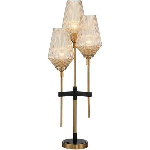 Possini Euro Design Axiom Modern Table Lamp 39" Tall Brass Black Metal Champagne Ribbed Glass Shade for Bedroom Living Room Bedside Nightstand Office - 1 of 4