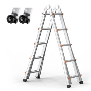 VEVOR Telescoping Ladder A Frame, 17 FT Compact Aluminum Extension Ladder, Multi-Function Portable Collapsible RV Ladder, Telescopic Ladder, Silver - 1 of 4