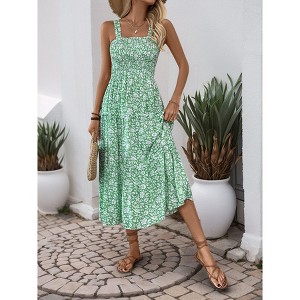 Coolmee Womens Summer Floral Maxi Dress Casual Boho Sleeveless Spaghetti Strap Smocked Flowy Tiered Beach Long Dress - 1 of 4