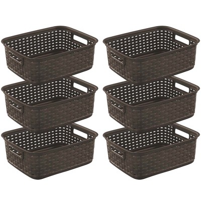 Sterilite Decorative Wicker-Style Short Weave Basket, Espresso 12726P06 (6 Pack)