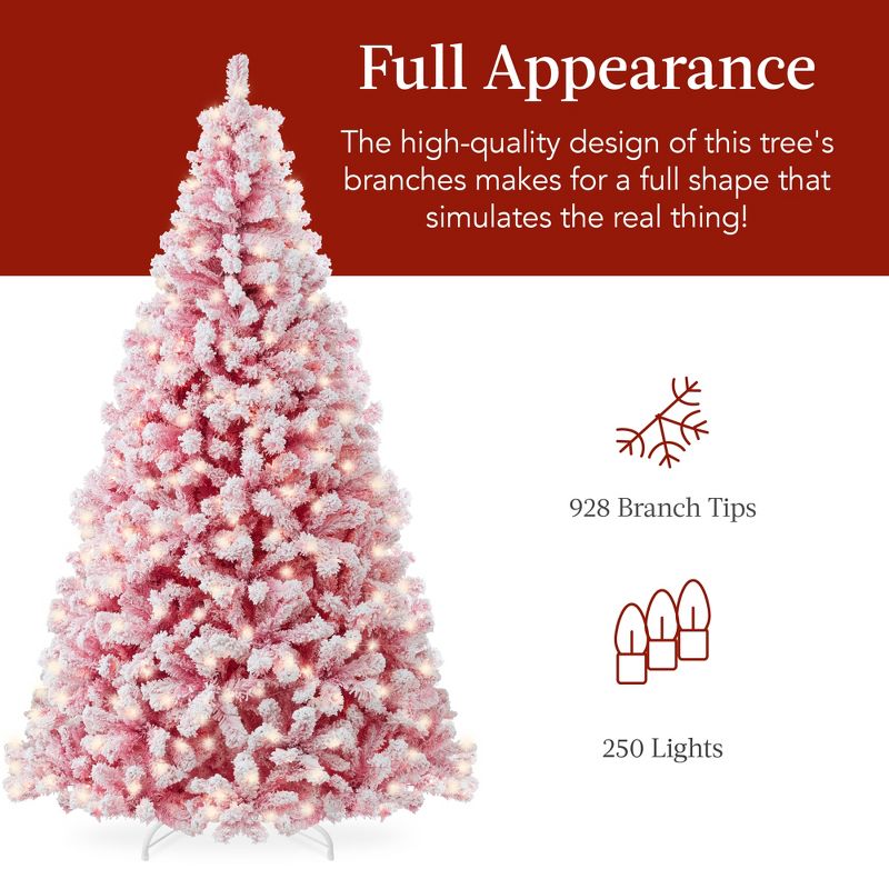 Best Choice Products Prelit Pink Artificial Christmas Tree, Snow Flocked Fir Holiday Decoration, 6 of 9