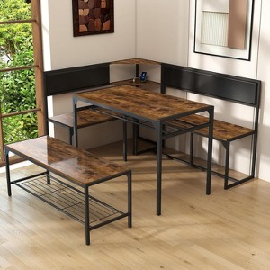Zevemomo Corner Dining Table Set for 4-6, Breakfast Nook Table Set with Charging Port, Corner with Storage & Bench, for Dining Room, Kitchen - Brown - 1 of 4