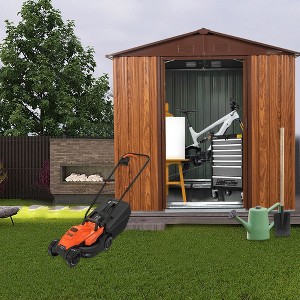 Metal storage shed, large garden shed, outdoor utility shed with metal floor base, lockable sliding door, and perforated vent - 1 of 4