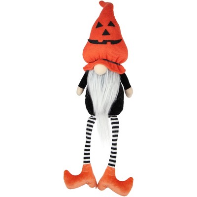 Northlight Gnome with Dangling Legs and Witch Shoes Halloween Figure - 22" - Orange and Black