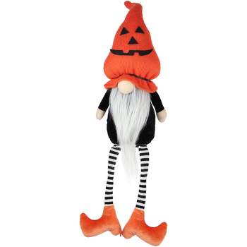 Northlight 22" Orange and Black Halloween Gnome with Striped Dangling Legs