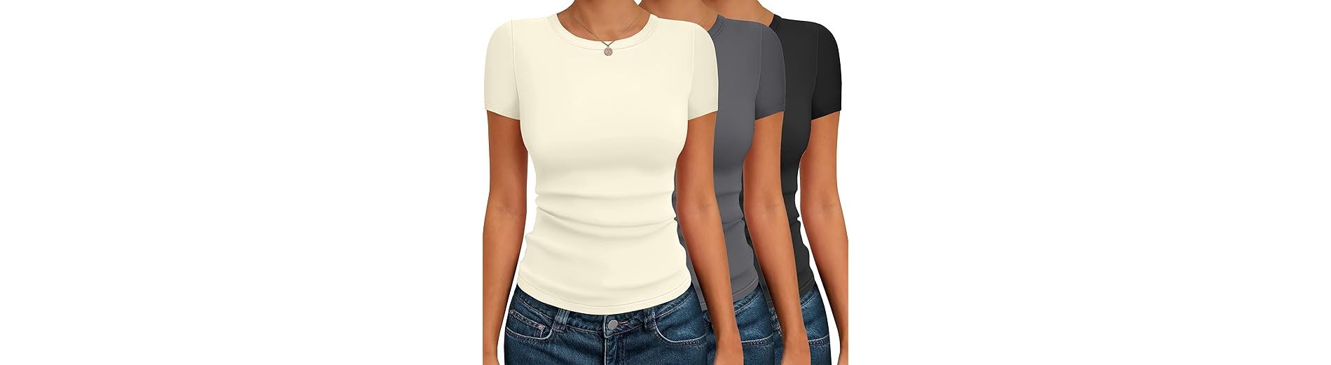 Ekouaer Womens Short Sleeve Shirts 3 Pack Crew Neck Tops Slim Fit Basic Tees Trendy Clothes Base Layer