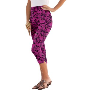 Roaman's Women's Plus Size Essential Stretch Capri Legging - 1 of 4