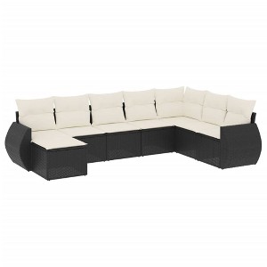vidaXL 8 Piece Patio Sofa Set with Cushions Black Poly Rattan - Black and Cream Without Table - 1 of 4