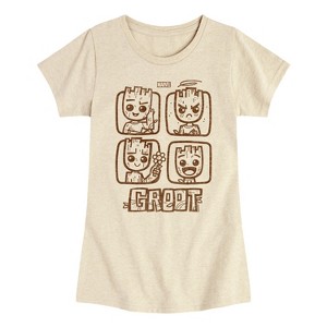 Girls' - Marvel - Guardians of the Galaxy Groot Grid Fitted Short Sleeve Graphic T-Shirt - 1 of 4