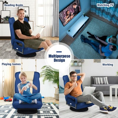 Navy and Beige Mesh Fabric Swivel Gaming Floor Chair