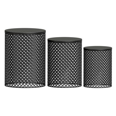 GlasFlength Patio End Tables, 3PCS Modern Cutout Patio Accent Table, Iron Side Table Weather Resistant, Iron Frame Patio Furniture, Black 14.5"*19.25"