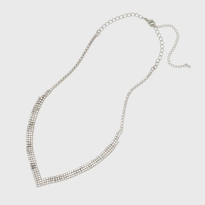 Chevron Stone Necklace - Silver