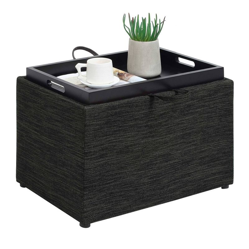 Breighton Home Luxe Comfort Storage Ottoman with Reversible Tray Top Lid Dark Charcoal Gray Fabric, 3 of 7