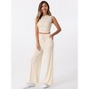 Allegra K Women's 2 Piece Crew Neck Sleeveless Crop Tank and Wide Leg Pants Summer Lounge Set - 3 of 4