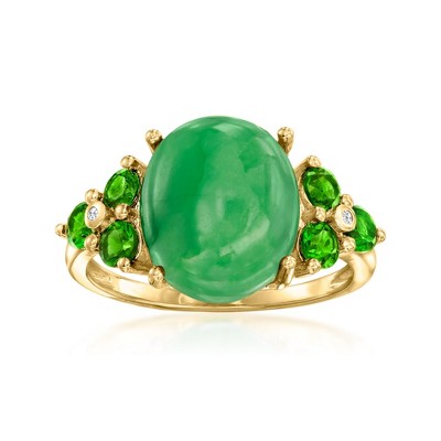 Ross-Simons Jade and 0.70 ct. t.w. Chrome Diopside Ring With White Zircon Accents in 18kt Yellow Gold Over Sterling Silver