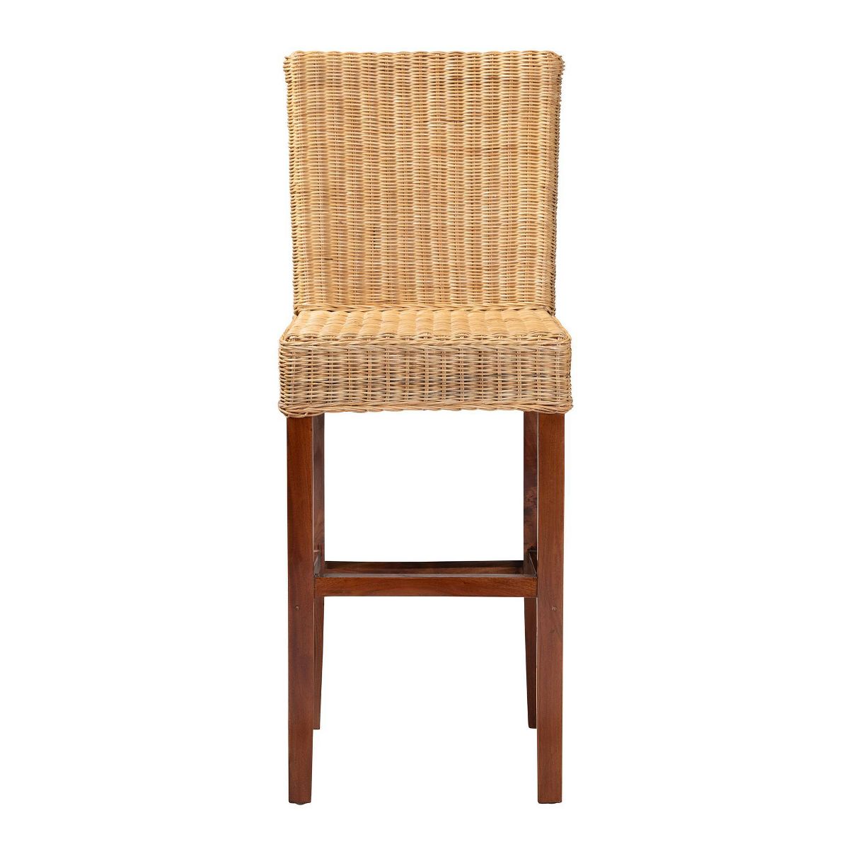 Racquel Natural Rattan & Mahogany Wood Barstool: Ergonomic, No Assembly - bali & pari