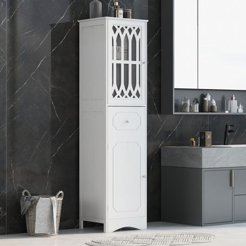 Costway Bathroom Corner Floor Cabinet Tall Bathroom Storage Cabinet W/  Shelves : Target