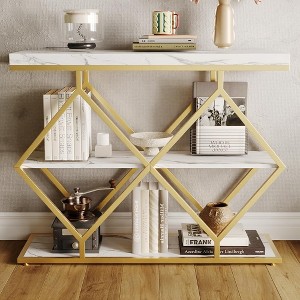 3-Tier Entryway Table, Industrial Console Sofa Table with Storage, Accent Table with Open Shelves, Diamond-Shaped Metal - 1 of 4
