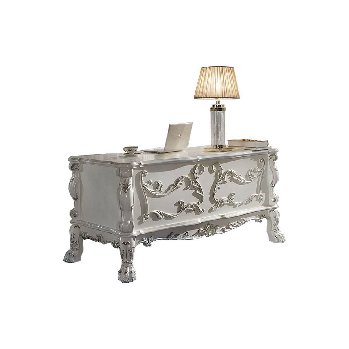 Acme Furniture 31" Dresden Desks Bone White Finish : Wood Composite, Open Storage Shelf, No Tools Assembly