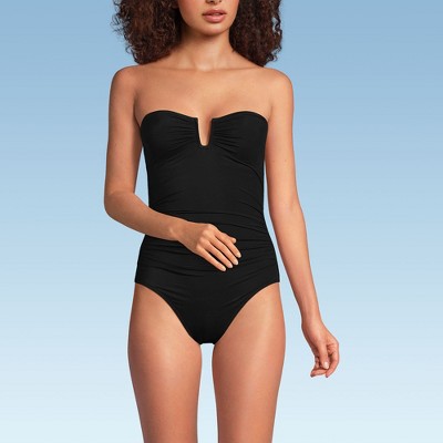 Lands' End Women's Slender Suit Tummy Control U-Wire Bandeau One Piece Swimsuit