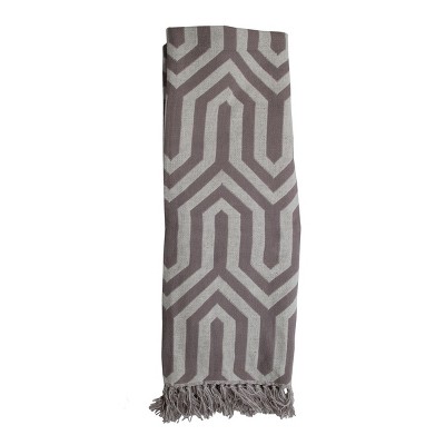 Gray Pattern Hand Woven 50 x 60 inch Cotton Throw Blanket with Hand Tied Fringe - Foreside Home & Garden