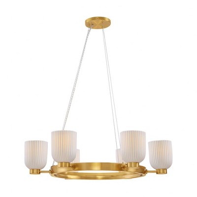 Isla Blanca 6-Light Warm Brass Chandelier with Porcelain Shades