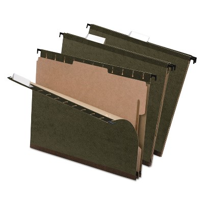 Pendaflex SureHook Reinforced Hanging Folder 1 Divider Letter 1/5 Tab Green 10/Box 59253