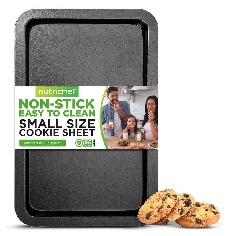 NutriChef Small Cookie Sheet - Non-Stick Bake Trays with Black Coating Inside & Outside, 1 of 7