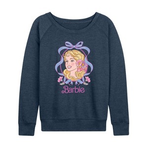 Women's - Barbie - Portrait Floral Coquette Bow Lightweight French Terry Wide Neck Long Sleeve Graphic Shirt - 1 of 4