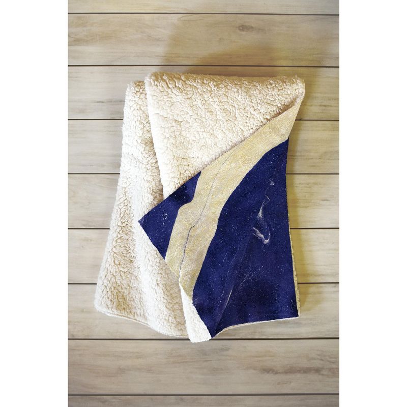 Marta Barragan Camarasa Abstract Painting Of Blue And Golden Waves Sherpa Fleece Blanket - Deny Designs, 2 of 3