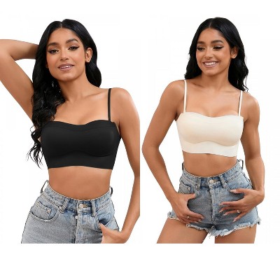 INSPIRE CHIC 2 Pcs Women's Push Up U Back Adjustable Straps Full Cup Wirefree Tube Convertible Bras