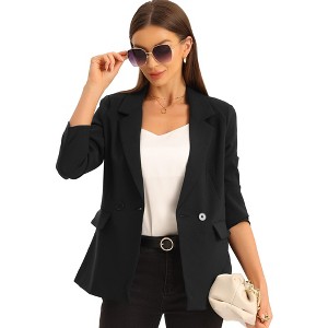 Allegra K Women's Work Office Casual Double Breasted Blazer with Pocket - 1 of 4