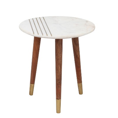 Terrace Round Nesting Tables Natural - Steve Silver Co.: White Marble Top, Brass Accents, 2-Piece Set
