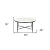HomeRoots 36" White And Brown Genuine Marble And Aluminum Round Coffee Table - 3 of 4