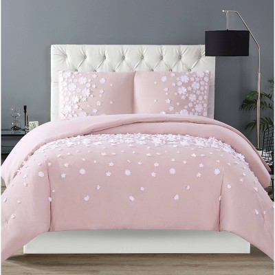 Blush King Microfiber Comforter Set with Decorative Flowers