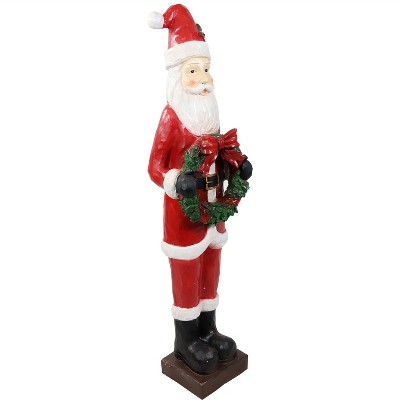 Sunnydaze Santa Holding Christmas Wreath Outdoor Decorative Holiday Statue, 46.5"