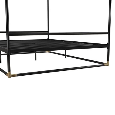 Black Metal Queen Canopy Bed with Gold Accents