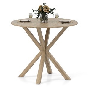 Tangkula 36" Round Farmhouse Dining Table for 4 w/Stable Intersecting Pedestal Base Gray - 1 of 4