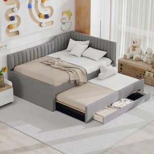 YOOCOZZ Linen Upholstered Daybed with Trundle and Three Storage Drawers - 1 of 4