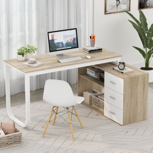 FUFU&GAGA Adjustable L Shaped Study Table Storage Drawers - 1 of 4