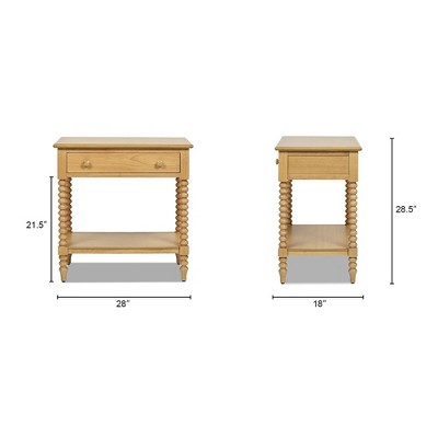 Easton 28" Natural Brown Wood 1-Drawer Side Table with Shelf