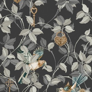 Lock and Key Charcoal Black Leaves Tropical Paste the Wall Wallpaper - 1 of 4