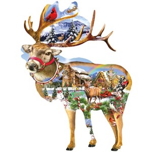 Sunsout Reindeer Training 800 pc Special Shape Christmas Jigsaw Puzzle 97295 - 1 of 4