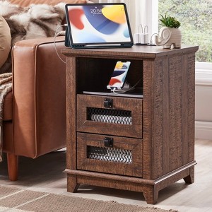 OKD 18'' Nightstand with Charging Station & 2 Drawers, Square End Table - 1 of 4