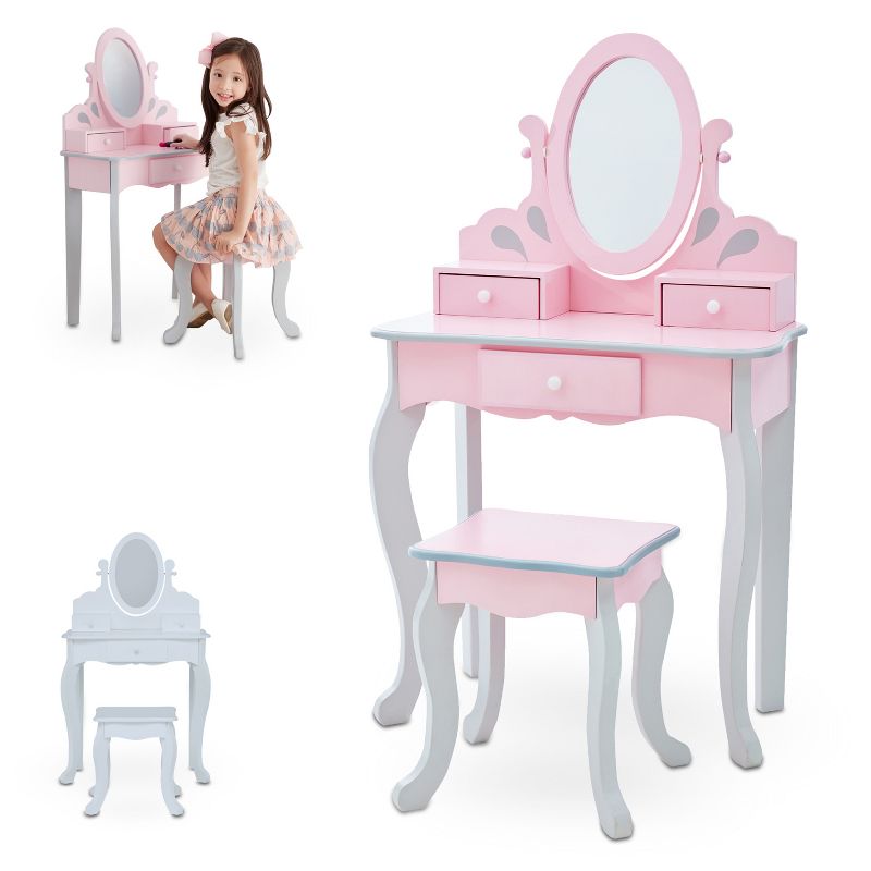Teamson Kids Princess Rapunzel Wooden 2-pc. Play Vanity Set, Pink/Grey, 3 of 13