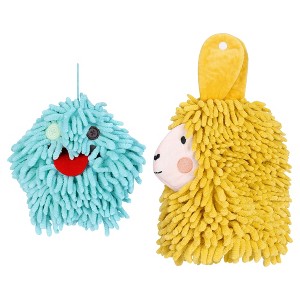 REGALWOVEN 2 Packs Cute Cartoon Alpaca Fuzzy Ball Hand Drying Hanging Ball Towels for Bathroom 7" x 7"/7" x 11" - 1 of 4