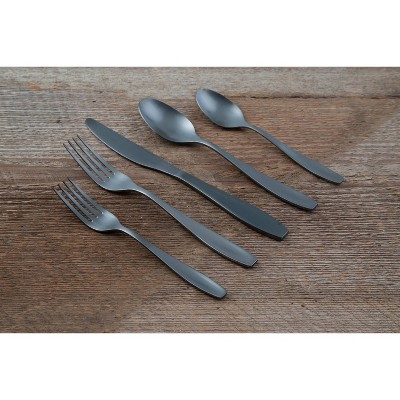 January Black Satin Stainless Steel 20-Piece Flatware Set