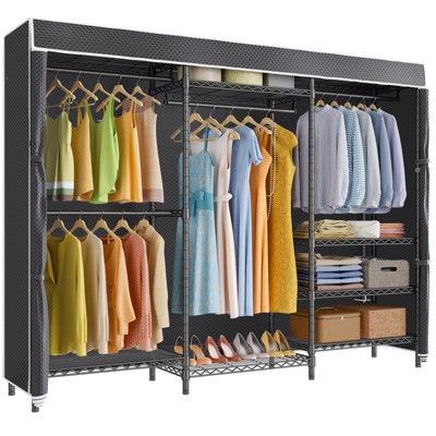 VIPEK V5C Clothes Closet Wardrobe Heavy Duty Covered Clothes Rack, Black Metal Clothing Rack with Grey Oxford Fabric Cover